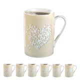 thumbnail of 6 x Kaffeebecher "FINE", Inhalt: 0,28 ltr., dünnwandiger, feiner Henkelbecher aus weißem Porzellan, mit beigefarbenem Druck, Motiv Herz