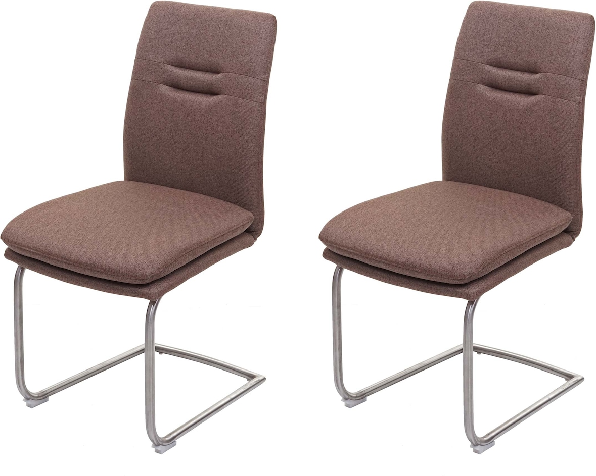 2er-Set Esszimmerstuhl | HxBxT 92x47x57cm | Sitzhöhe 49cm | Stoff/Textil Edelstahl gebürstet | Braun | Küchenstuhl Freischwinger Stuhl