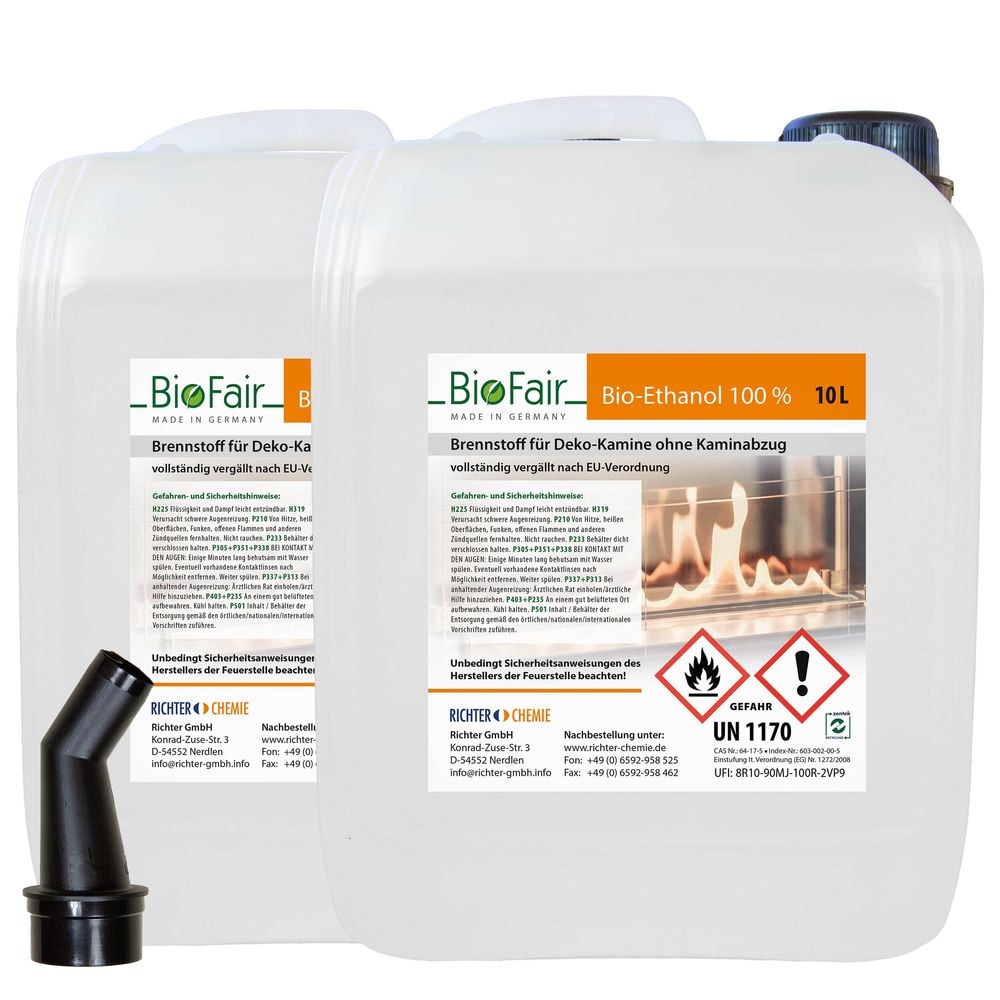 20 LIter Bioethanol 100% im 10-Liter-Kanister für Ethanol-Kamine-2 x 10 Liter