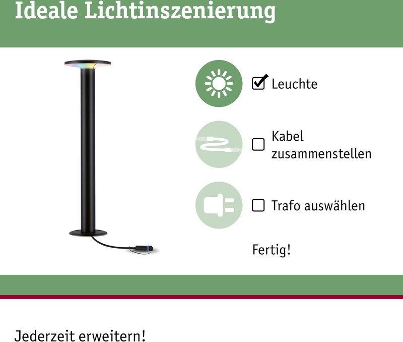 Eine Stehleuchte mit Kabel und Trafo.