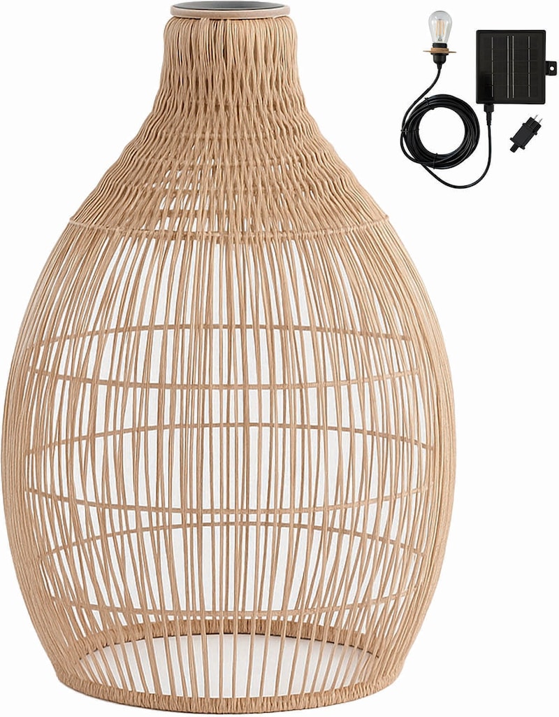 Lumisky Solar-Pendelleuchte HOLIDAY, 42 cm hoch, 5 m lang Polyrattan Beige