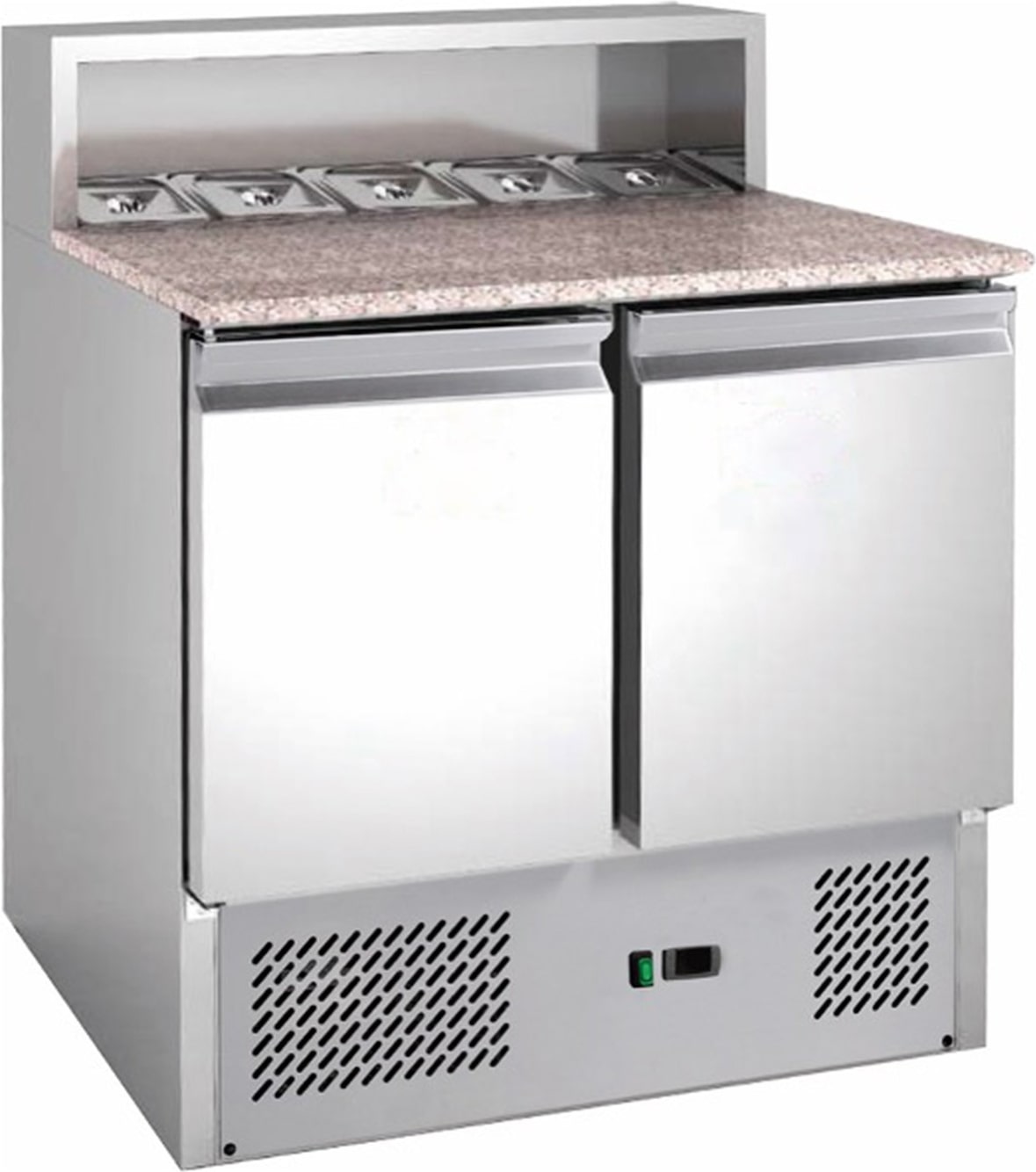 Gastro Kühltisch Pizzakühltisch Edelstahl | Granitarbeitsplatte | 213 L | 2 Türen | Kühltheke Profi