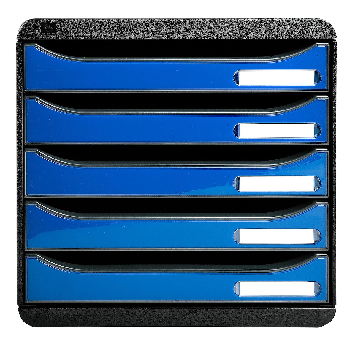 EXACOMPTA Cassettiera Big-Box Plus 3097279D, 5 cassetti, box polistirolo monoblocco, (PxlxAlt) 34,7x27,8x27,1 cm, gamma Iderama nero/blu ghiaccio