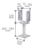 thumbnail of Alberts 8 x U-Pfostenträger, Breite 71 - 161 mm, Bodenabstand 150 - 190 mm, galvanisch verzinkt, dickschichtpassiviert, zum Aufschrauben