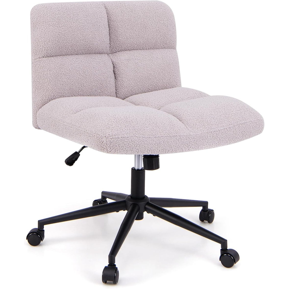COSTWAY Sedia su misura con ruote, sedia girevole senza braccioli, sedia da scrivania con seduta ampia, sedia da ufficio, sedia da trucco