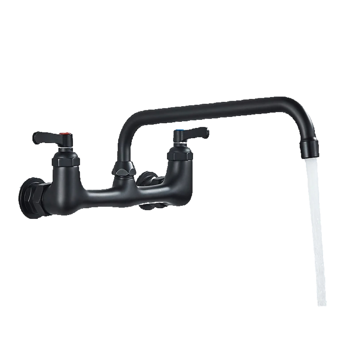 KLARWERK ALEX | Gastronomie Mischbatterie Wandmontage Armatur Schwarz | Profi Küchenarmatur Edelstahl lang und flach|Wasserhahn Restaurant Wand 