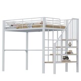 thumbnail of Hochbett 140x200 Metall mit Treppe und Stauraum, robust, platzsparend, modernes Design, Bettgestell Weiß für Schlafzimmer, stabiler Bettrahmen