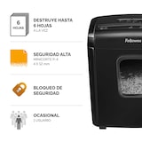 thumbnail of Fellowes Destructora trituradora de papel 6M MiniCorte, destruye 6 Hojas en partículas, Papelera 13 L. Bloqueo de Seguridad. Color Negro