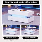 thumbnail of Merax 100*50*44cm hydraulisch höhenverstellbarer Couchtisch, mit LED-Beleuchtung, Bluetooth-APP-Steuerung, 2 Schubladen und offenem Stauraum, Weiß