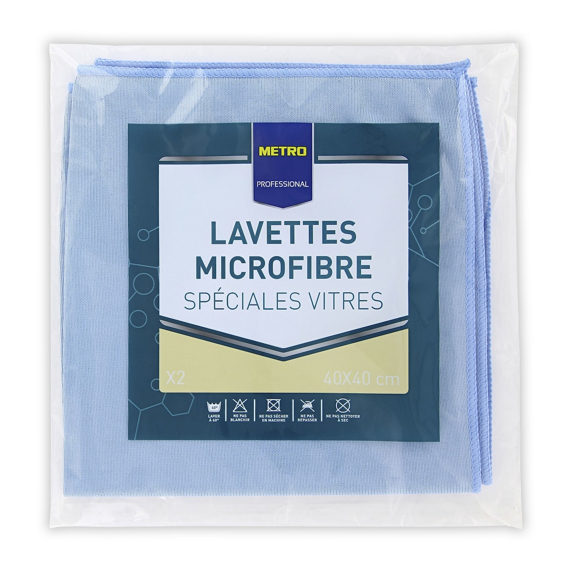 METRO PROFESSIONAL Lavette microfibre spéciale vitres 40 x 40 cm x 2