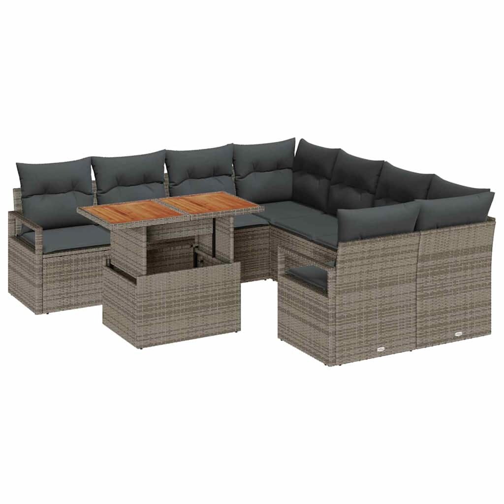 vidaXL Garten Essgruppe mit Kissen 9 pcs Grau, Braun 100 x 55 x 73 cm