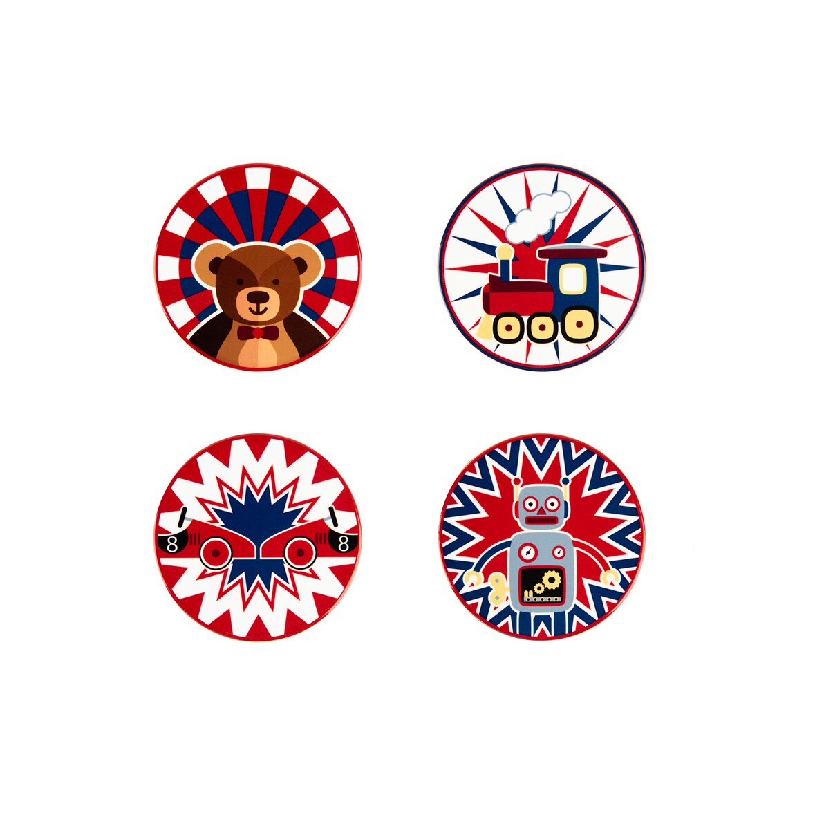 Excelsa set 4 sottobicchieri Vintage Toys dolomite 10,5xH1x10,5 cm multicolore