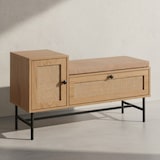 thumbnail of Schuhbank mit Sitzfläche 100x60x38 cm Garderobenbank Eiche-Dekor, Sitzbank Rattan Klein Gepolstert, Bank Schmal Flur mit Stauraum, Flurbank Flurmöbel