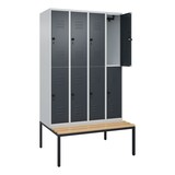 thumbnail of C+P Spind Classic PLUS, Buche untergebaute Sitzbank-Harthol, 8 Abteile, HxBxT 212x120x82cm, Sicherheitsdrehriegel, Hellgrau/Anthrazit von PROREGAL