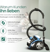 thumbnail of Emerio Staubsauger ohne Beutel – 2 Liter – HEPA-Filter – Kabellänge 4,5 m – Hochleistungsbürste – 700 W – VCE-108278.10 – Schwarz / Blau