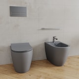 thumbnail of Coppia Sanitari Filomuro Filo Muro Filo Parete Vaso WC E Bidet Design Moderno In Ceramica Con Copriwater Chiusura Soft Close Rallentata Grigio Opaco