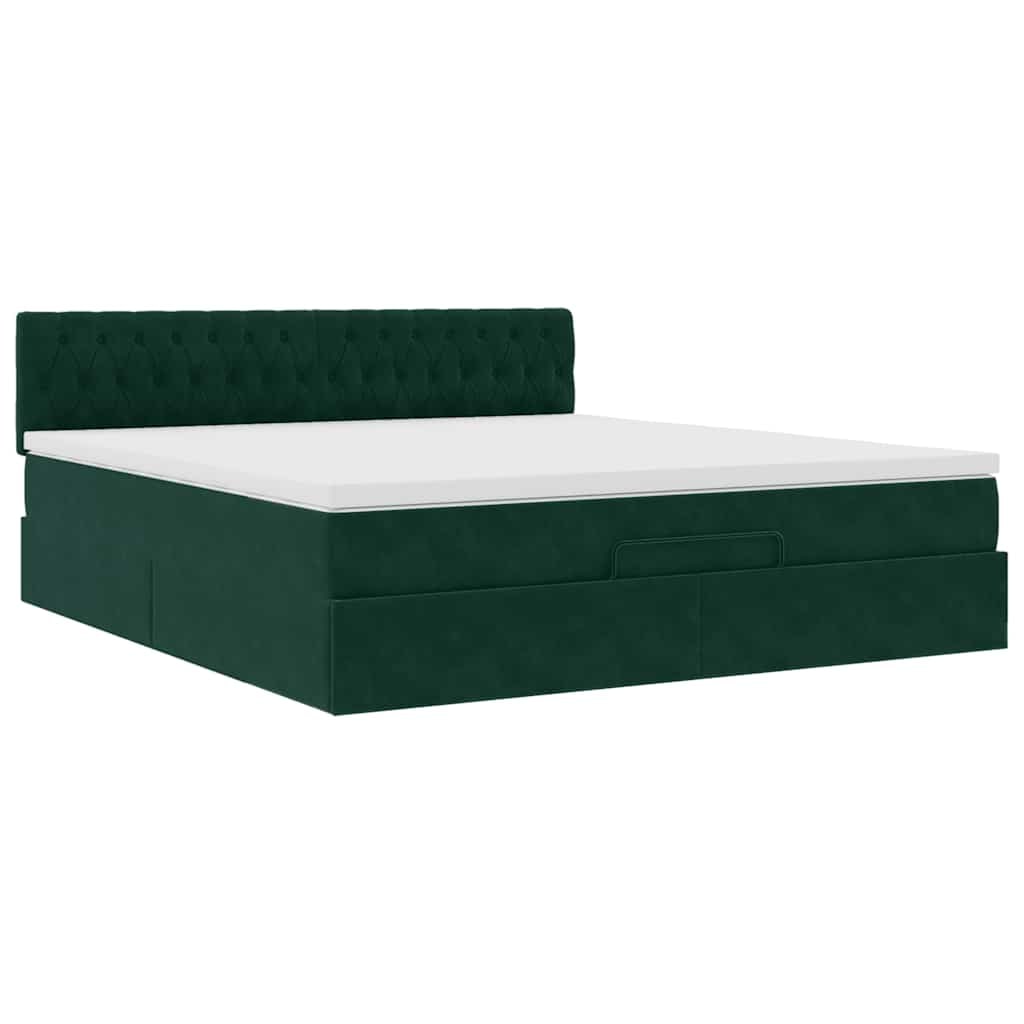 vidaXL Ottoman-Bett mit Matratze & LEDs Dunkelgrün 180x200 cm Samt