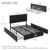 thumbnail of Polsterbett 140x200 mit 4 Schubladen, höhenverstellbares Kopfteil, Stauraumbett Modern Komfort Metallrahmen Schwarz Leinen
