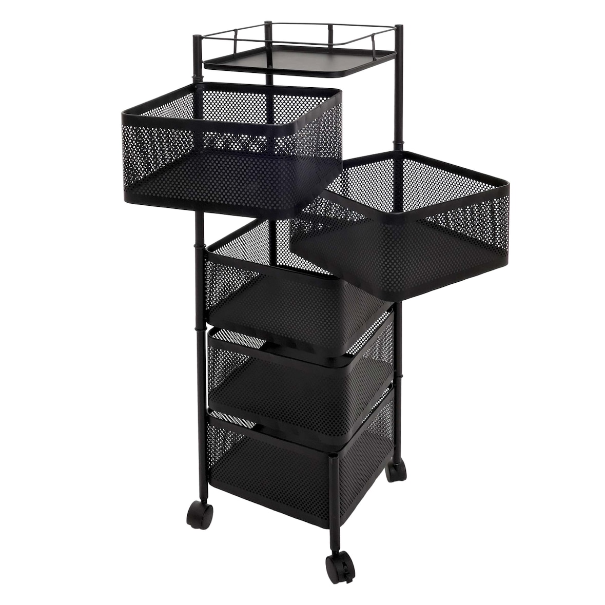 Estante rodante HWC-N52, carro rodante estante multifuncional almacenamiento cocina, cestas enrollables hierro giratorio 94x30x30cm ~ negro