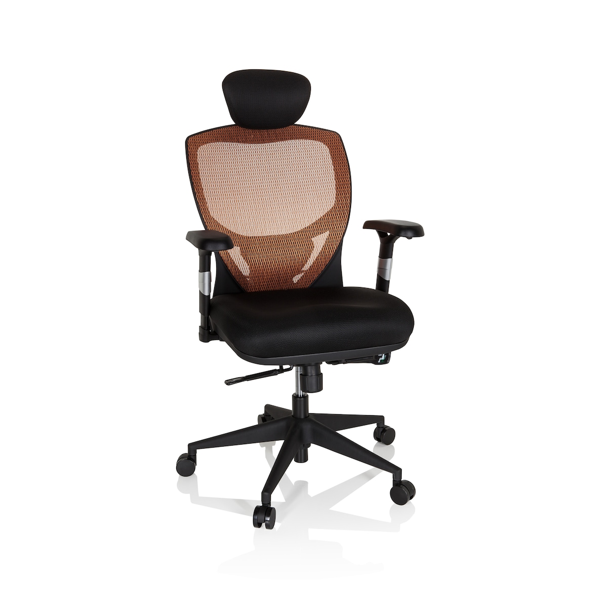 Bürostuhl / Chefsessel VENUS BASE Sitz Stoff / Rücken Netz orange / schwarz hjh OFFICE