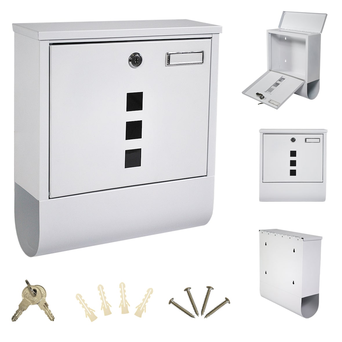 Briefkasten Wandbriefkasten Postkasten inkl. Zeitungsrolle Namensschild weiß B1