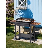 thumbnail of Tarrington House Barbecue a carbone Gouette, acciaio / legno, 130 x 56 x 90 cm, con 2 tavolini laterali, 2 ruote, nero