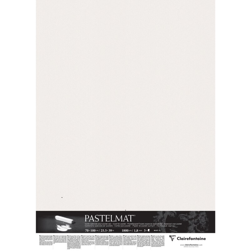 Etui de 5 feuilles de papier Pastelmat contrecollé sur carton, 1800µ, 70x100, coloris blanc