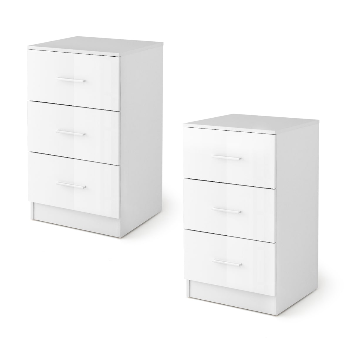 Set Di 2 Comodini Con Luci LED RGB E 2 Cassetti, Finitura Lucida Bianca, Regolabili Con Telecomando, Per Camera Da Letto E Soggiorno - 3