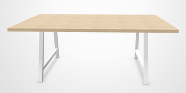 BURONOMIC Table Coworking L200 P120 H74 épaisseur 38mm en chêne fil sur pied trapèze blanc