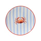 thumbnail of Frühstücksteller 19,4cm Porzellan Krebs Motiv gestreift flach - Essgeschirr Teller Essteller Dessertteller Speiseteller Geschirr Weiß Rot Blau