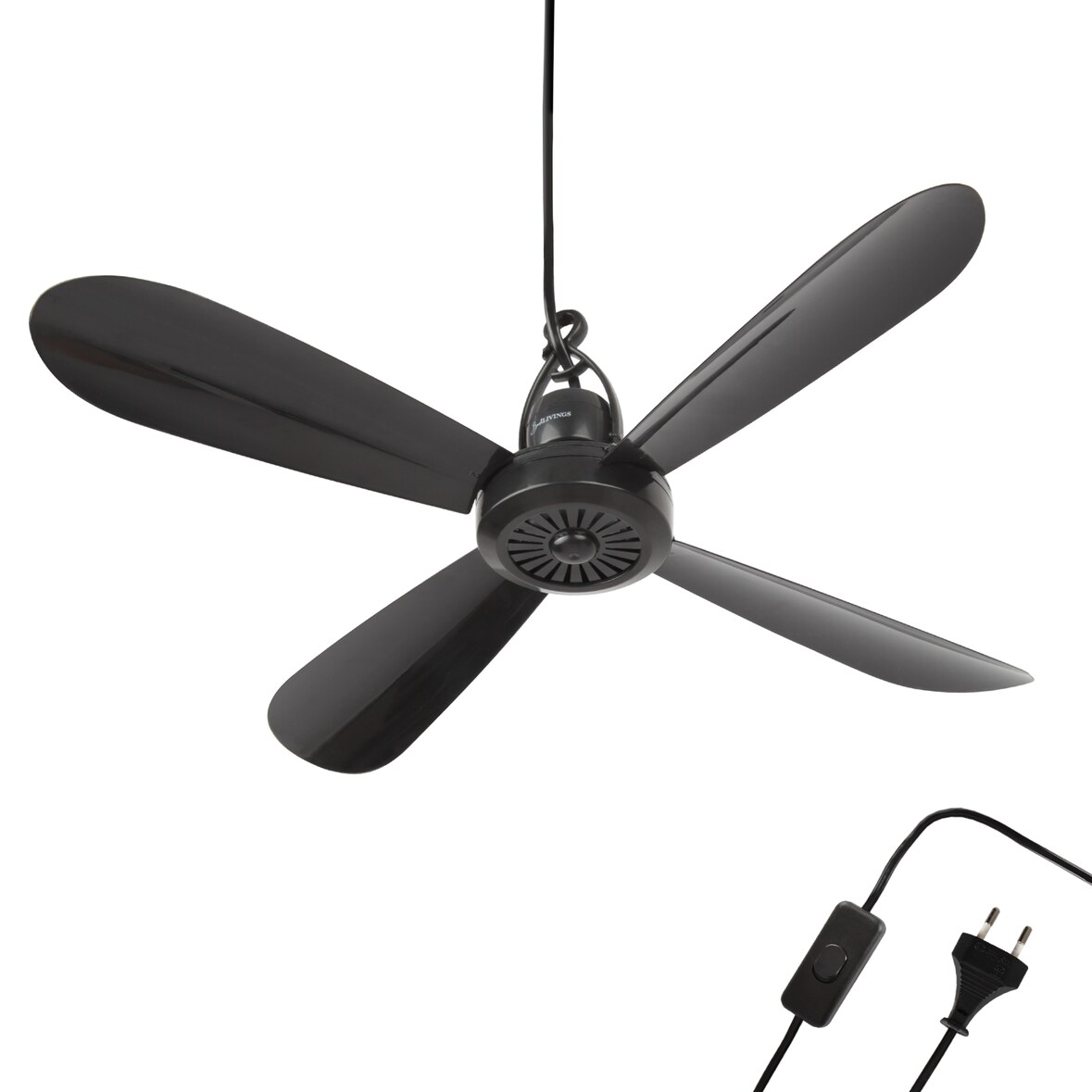 Mobiler Deckenventilator "Schwarz" ( 5m XXL Kabel ) mit Stecker und Schalter, 220V-240V / 5 Watt, Ø40 cm Decken Ventilator mit Aufhänger