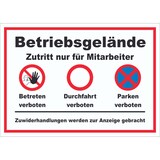 thumbnail of Schild Betriebsgelände Mitarbeiter Betreten Durchfahrt Parken A5 (148x210mm)