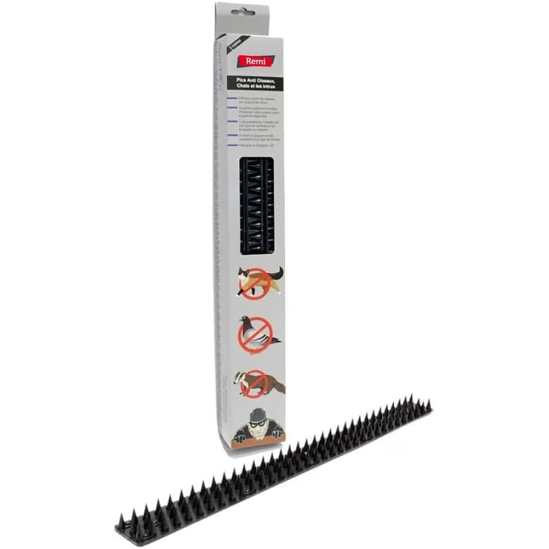 Remi Hogar Pinchos Anti Aves y Gatos de plástico Color negro | 3 Metros | 6 Tiras de 50cm | Polipropileno
