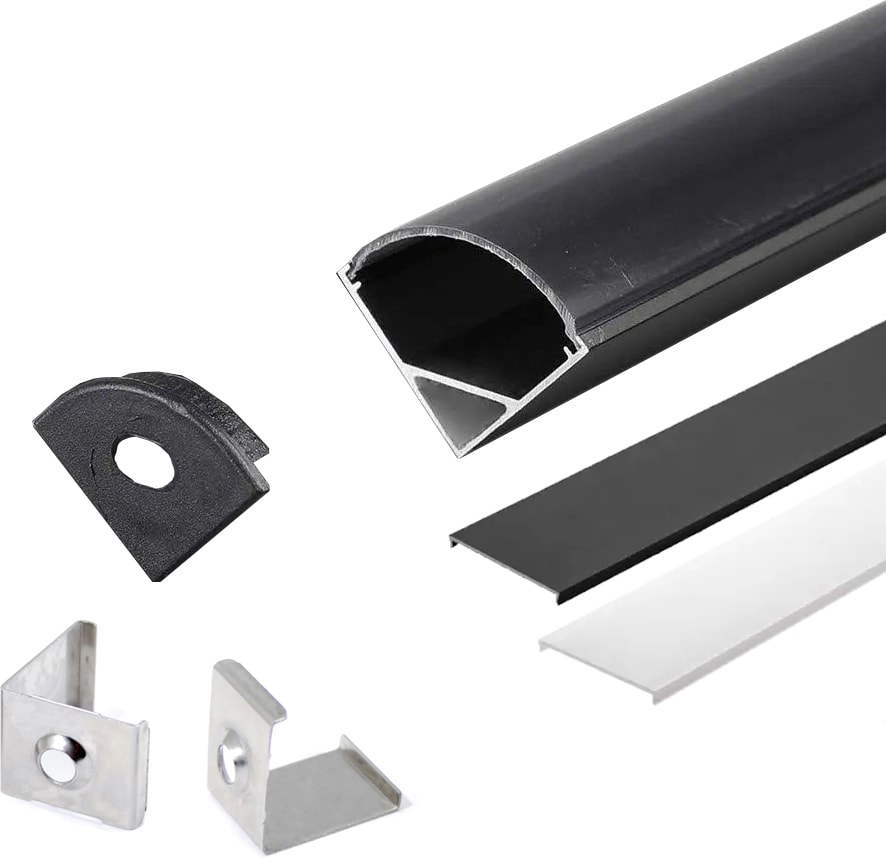 2m LED Aluprofil Alu Schiene Eckprofil Kanal System für LED-Streifen mit Schwarzer Abdeckung Profil J-S