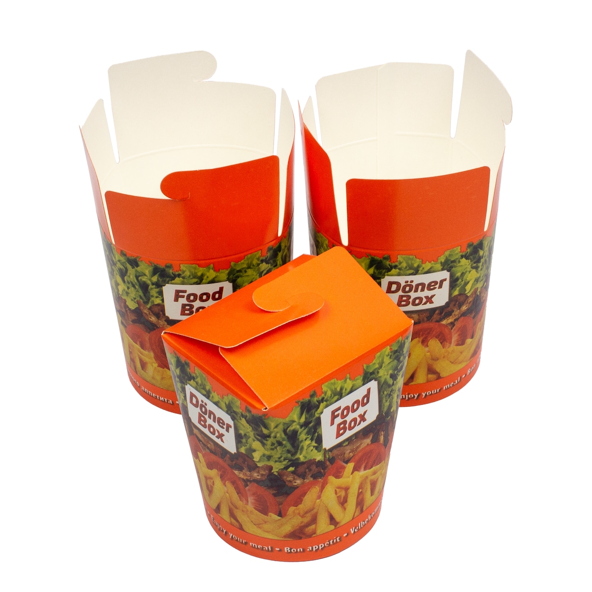 DayBays 11000 Stk. Dönerbox 26 OZ 750 ml Papier+PE-beschichtet mit Druck Motiv "Guten Appetit" Rund Rot