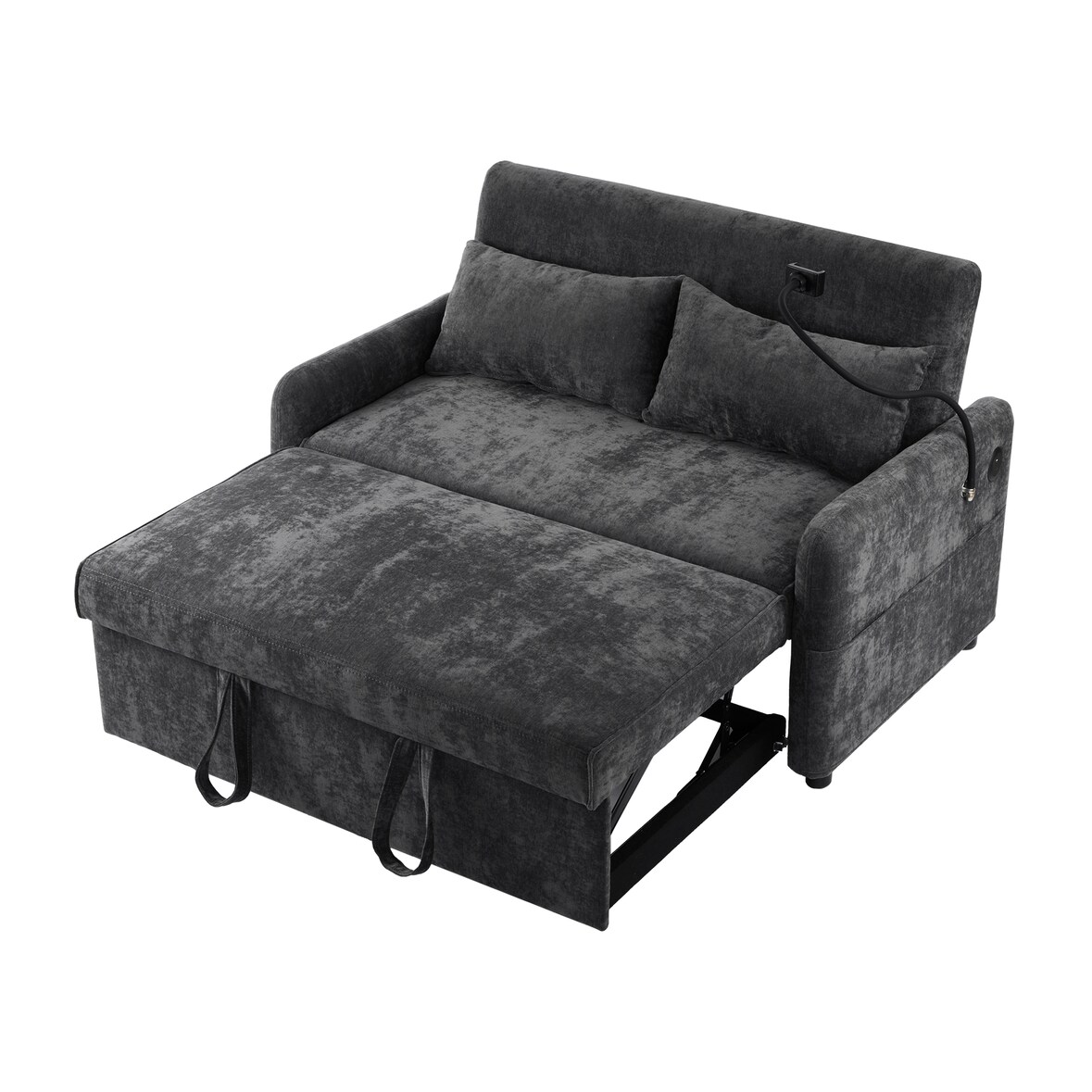 Schlafsofa 129x163 cm aus Chenille mit USB-Anschluss – modernes, komfortables Wohnzimmer Sofa in Grau, vielseitig nutzbar