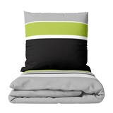 thumbnail of Baumwolle Bettwäsche Set 155x220 cm 80x80 cm Grau Grün Gestreift mit Reißverschluss