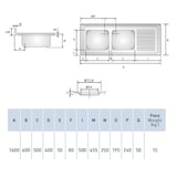 thumbnail of Fregadero dos senos con escurridor Industrial INOX 1600x600x250mm