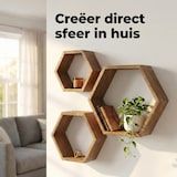 thumbnail of IvoQ Hexagon Wandplanken Hout - Set van 3 - Grenen - Zwevend Wandrek - Honingraat - Natuurlijk