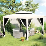 thumbnail of Outsunny Pérgola de Jardim com 4 Mosquiteiras Teto Duplo 8 Orifícios de Drenagem e Estrutura de Metal 297x297x268 cm Creme