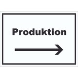 thumbnail of Produktion Schild mit Text und Richtungspfeil rechts Herstellung waagerecht A0 Rückseite selbstklebend