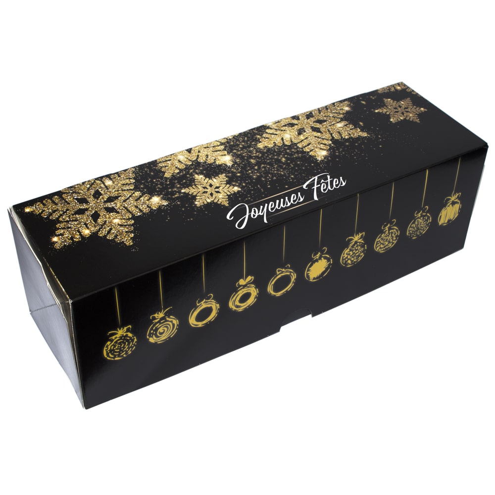 Boite Buche de Noel - 35x11x11 cm - Noir & Or - par 25