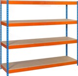 thumbnail of SimonRack Estantería Industrial, 2000x1800x450 mm, 600 kg de Punto Flexión, 4 Estantes Madera, Estantería Garaje, Azul/Naranja/Madera - Simonforte
