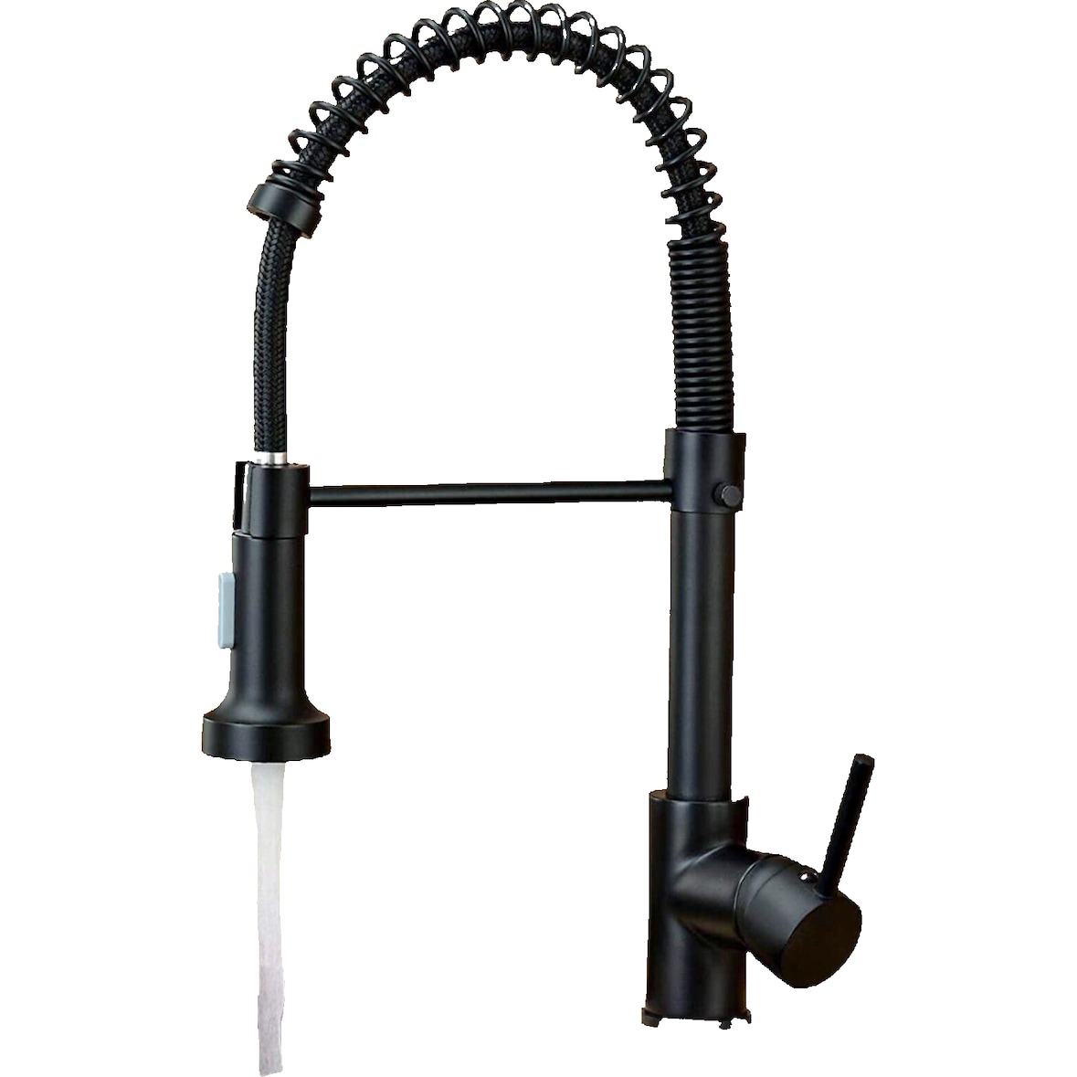 KLARWERK® Bernd | Gastronomie Küchenarmatur Schwarz mit Feder | Flex Edelstahl Wasserhahn Küche | Mischbatterie 360° drehbar | Hochdruck 2 Anschlüsse