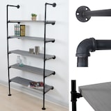 thumbnail of Scaffale libreria industriale HWC-C45 metallo legno di paulonia 5 ripiani 28x80x165cm grigio