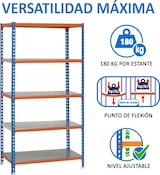 thumbnail of SimonRack Estantería Metálica, 1800x800x300 mm, 5 Alturas, Bandeja Metal, 180 kg de Punto Flexión, Azul/Naranja/Galva - Simonclick