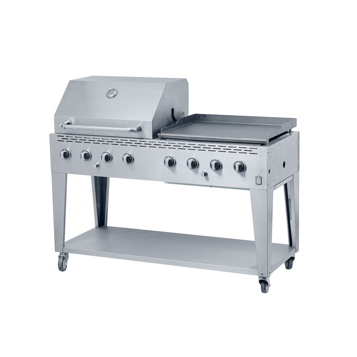 METRO Professional 8-Brenner Gasgrill mit Plancha, Edelstahl, 157 x 64 x 122 cm, fahrbar, silber