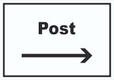 thumbnail of Post Schild mit Text und Richtungspfeil rechts Annahme Brief Paket waagerecht A2 Rückseite selbstklebend