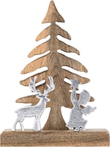 thumbnail of Holzfigur Weihnachtsbaum mit Hirsch u. Engel 20x27cm Masterbox 8-teilig Weihnachtsdeko Mangoholz