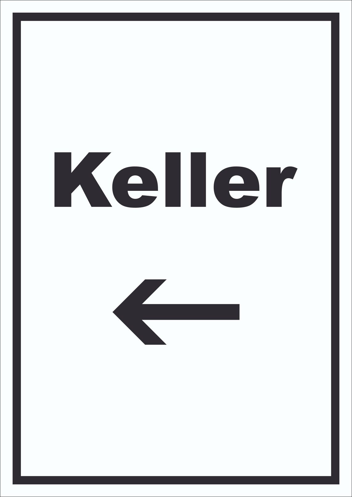 Keller Schild mit Text und Richtungspfeil links hochkant A6 (105x148mm)